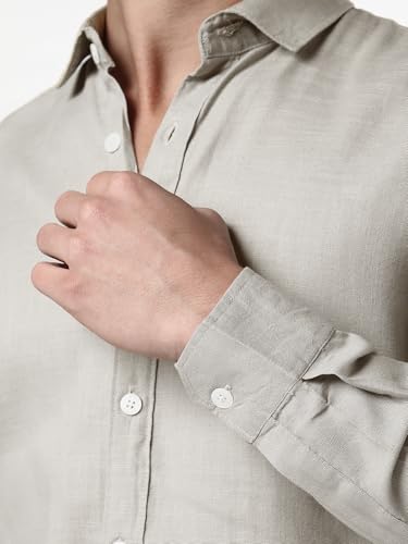 Image of Urbano Fashion Men's Linen Blend Full Sleeve Relaxed Fit Casual Solid Shirt