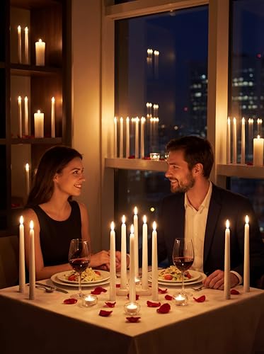 Image of Retisee 50 Pcs 11 Inch Flameless Taper Candles LED Candles Bulk Battery Operated Taper Candle Flickering LED Candlesticks for Valentines Birthday Wedding Party Decor (Classic Style,White)