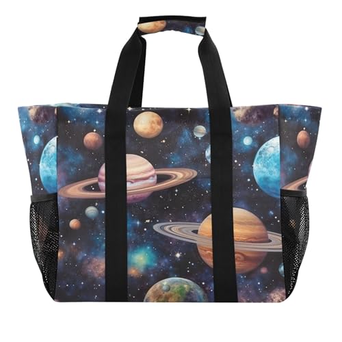 Sac de plage femme imperméable grand format en toile imprimée à poches motifs planètes