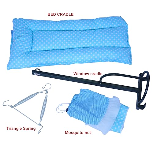 Image of Baby Bed Cradle Cloth with Mosquito Net and Triangle Spring Set