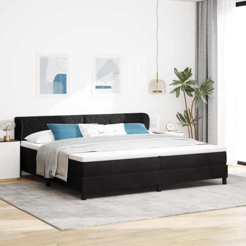 Runheo Boxspringbett Schwarz 200x200 cm, Samtbezug, verstellbares Kopfteil, mit Matratze & Topper, Stabiler Holzrahmen, modernes Schlafzimmer Möbel