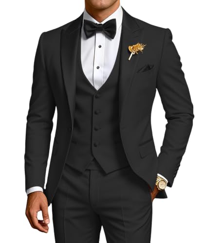 YAOSHUWEI Black Suit for Men 3 Piece Mens Tuxedos 1 Button Slim Fit Suit, S