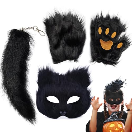 Masque de mascarade animal avec gants et queue pour carnaval et Halloween
