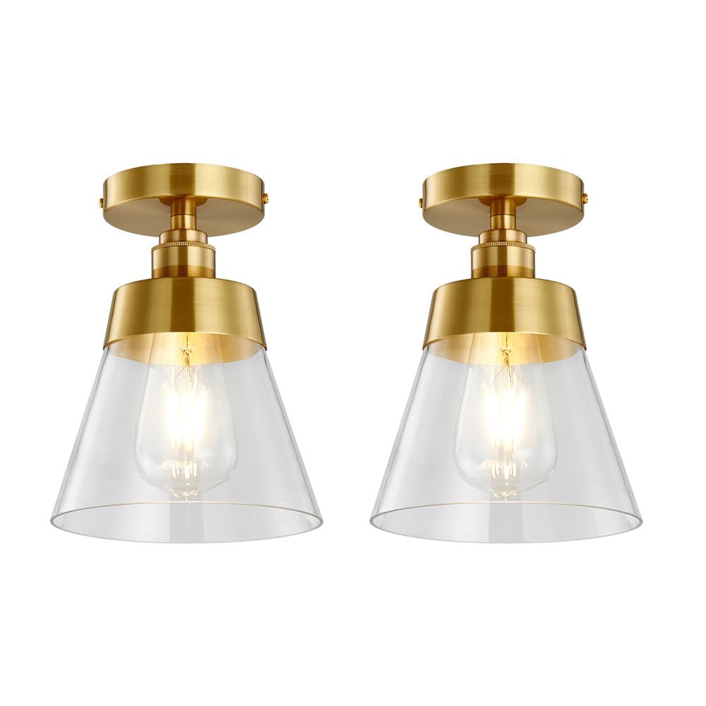 Lot de 2 plafonniers semi-encastrés Siet en laiton et verre pour couloir et cuisine