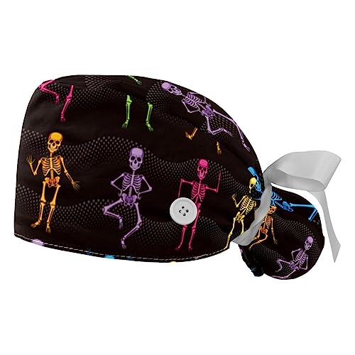 Berret Bouffant Crânes de Squelette avec Bandeau Anti-Transpirant Réglable