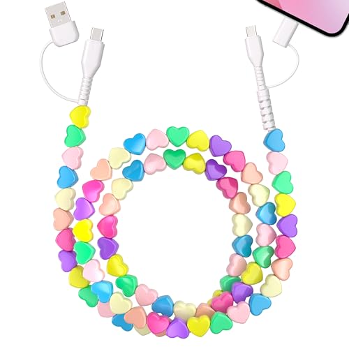 Aolcev USB C Cable 4 in 1 Multi Beaded for iPhone Charger Cord for iPhone 17 16 Pro Max MFi Certified 3.3FT Star Fast Charging Cable 66W USB A Type C IOS Cable for iPhone 14 Pro Max/iPad Colorful Love