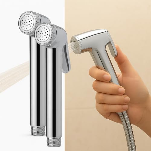 Image of Premium ABS Toilet Jet Spray Gun Health Faucet Head Only | Chrome Finish Handheld Jet Spray for Bathroom Hygiene & Easy Cleaning | Leak-Proof and Durable Design (Pack of 2)