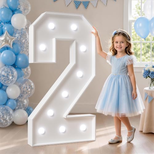 Image of Marquee Numbers, 4FT Marquee Light Up Numbers 2 With Cool Light | Large Numbers with Cool light for 12th 20th Birthday Party Decorations, Anniversary Decor 21 Pcs Accessory Set