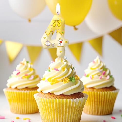 Image of Yellow Cartoon Birthday Candles, Number 3 Candle Yellow Themed Birthday Party Supplies, 2.4 inch Birthday Candles for Cake Topper Party Decorations, Birthday Decorations for Boys Girls (Number 3)