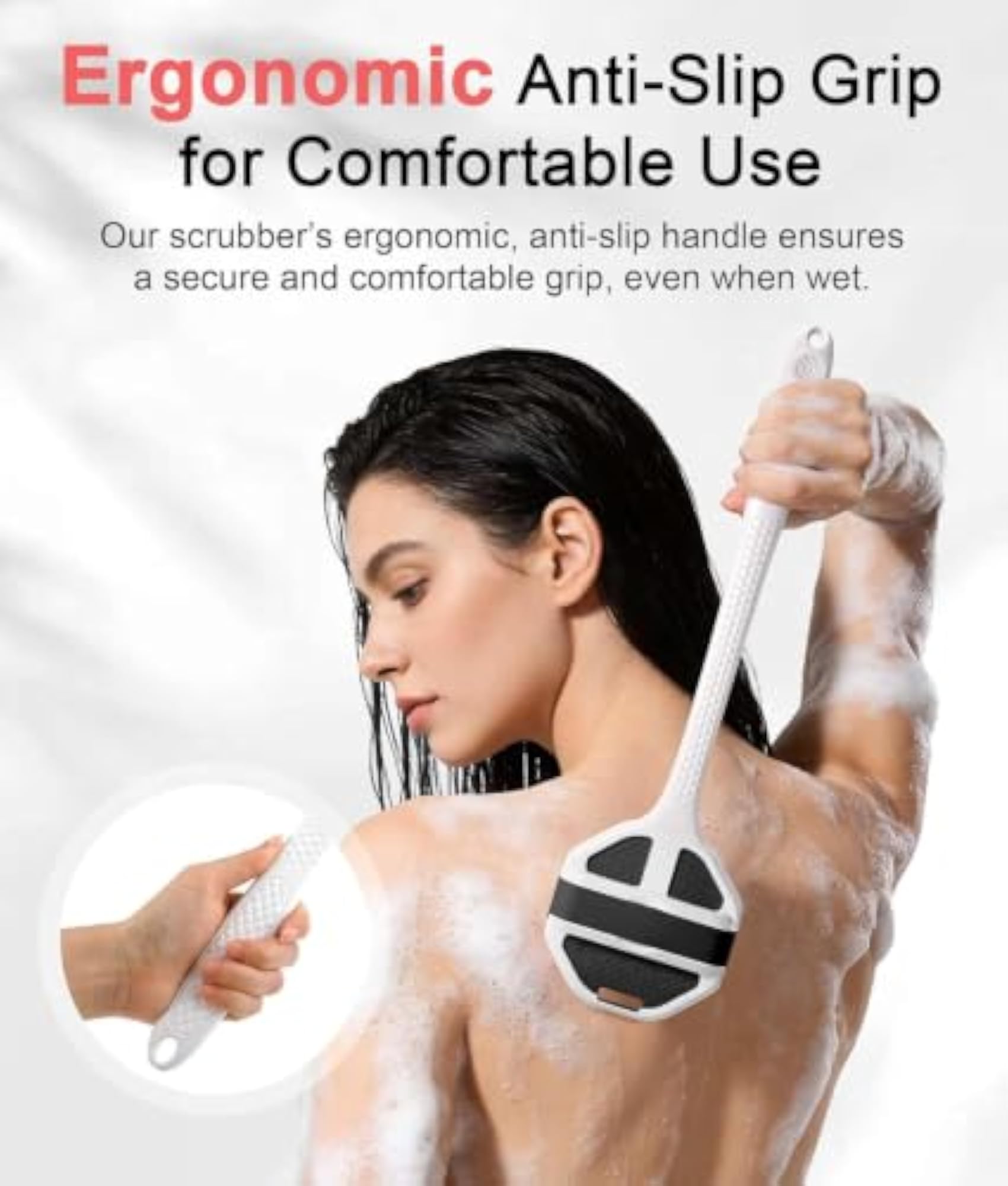 Back Scrubber for Shower, Long-Handled Silicone Brush