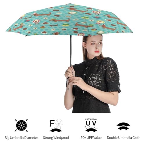 Parapluie pliable imperméable automatique solide motif teckel - 4