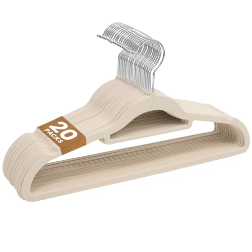 Sasha Morel Paquete de 20 Perchas de Terciopelo Antideslizantes para Ropa, Ahorro de Espacio, con Organizador de Corbatas y Ganchos giratorios, para Almacenamiento de Ropa, Color Crema