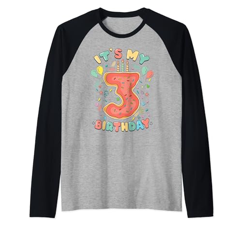 It's My 3rd Birthday Donut 3 Yrs Old Sweet Donut Birthday Camiseta Manga Raglan