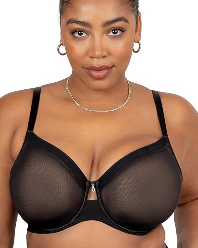 Curvy Couture Women’s Sexy Sheer Mesh Plus Size Full Coverage Bra, Black Hue, 38H