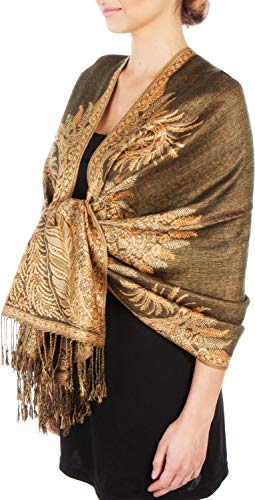 Sakkas Luxurious Double Layered Jacquard Big Paisley Pashmina Shawl Wrap Scarf