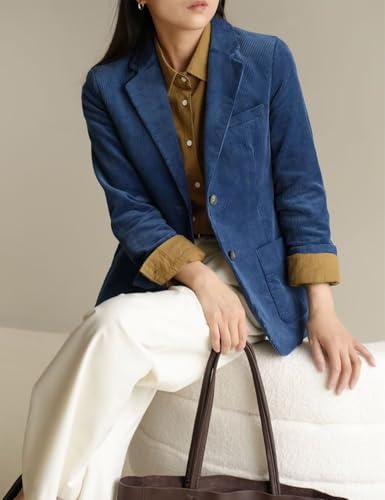 Womens Slim Fit Corduroy Stripes Blazer Jacket Single Breasted Long Sleeve Work Office Coat with Pockets4