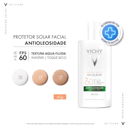 Vichy, Capital Soleil UV-Clear, Protetor Solar Facial, Sem Cor, FPS60, 40G