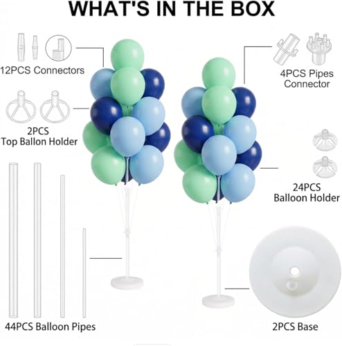 Image of Balloon Column Stand Kit with Balloons, Base and Pole, Balloon Column Kit for Floor or Table Backdrop Decoration for Party Wedding Baby Shower Birthday Graduation (Blue Mint)