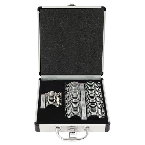 Optical Trial Lens Set Kit, Optical Trial Lens Set Optometry Kit Metal Rim Ophthalmic Lenses + Aluminum Case +Trial Frame, for Optometrists, Vision Testers,Household Use (68pcs/Set)