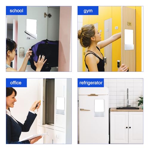 PEUTIER Magnetischer Schließfach Spiegel mit Halterung, 17 x 14cm Kleiner Echter Glas-Schließfachspiegel Schließfach Spiegel für Studenten für Schulspind Kühlschrank Badezimmer Büro Schrank (Weiß)
