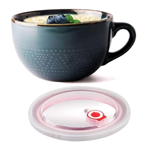 Csafyrt Taza de sopa 700 ml de tazones de sopa de cerámica con manijas de sopa de microondas con tapa fácil de limpiar tazones de sopa