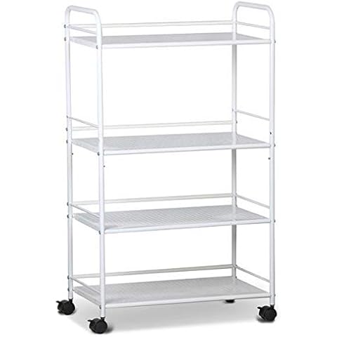 costoffs 4 Tier Storage Trolley, Slide Out Rolling Utility Cart, Storage Shelf Rack on Wheels, Space Organizer, for Office, Kitchen, Bedroom, Bathroom, Laundry Room, Metal, White Cover