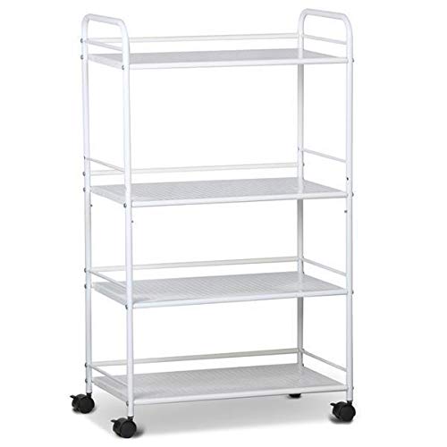 Yaheetech Storage Trolley 4-Tier Kitchen Storage Utility Cart on Wheels Multi-Functional Shelving Organizer for Kitchen,Bathroom,Laundry Room,Office,Narrow Places,Salon,Garage,White