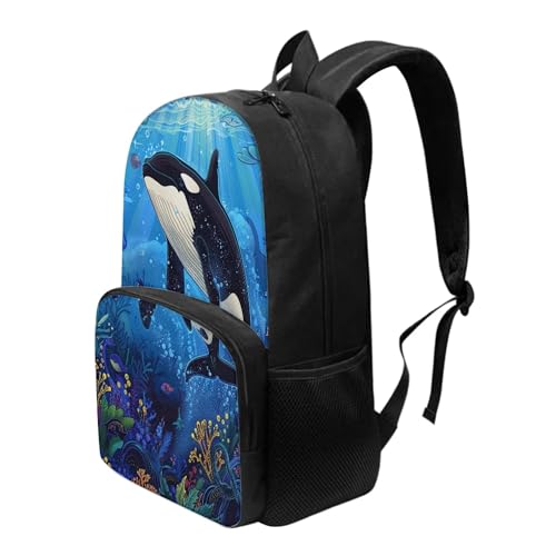 Boys 17 Inch Large School Bag Killer Whale Backpack for Kids Soft Lightweight Student Bookbag with Elastic Side Pocket Comfy Padded Back Zipper Daypack3