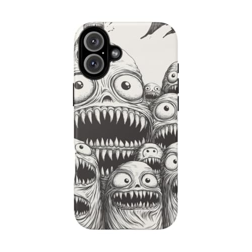 Coque iPhone 16 Plus noir Slimy Monster protection rigide mate pour un look urbain quotidien