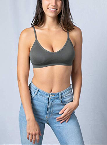 Image of Blue 55 Women's Bralette Wireless Padded Bra Top Sexy Everyday Basic Deep V-Neck