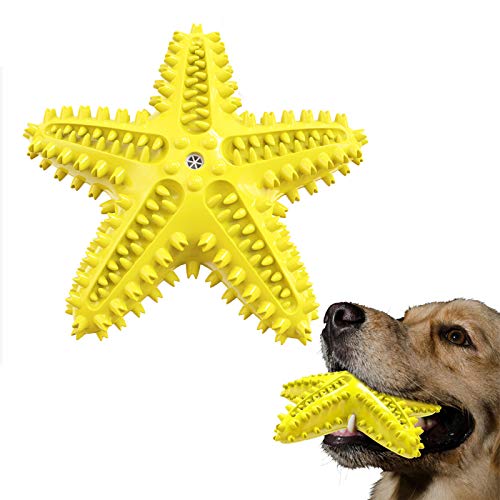 Image of Squeaky Dog Toys - Starfish Natural Teeth Cleaning Toy for Small & Medium Dogs - Yellow