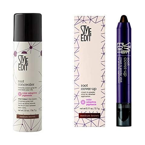 Style Edit Root Concealer Spray and Cover Up Stick for Gray Hair, Medium Brown Color Cover
