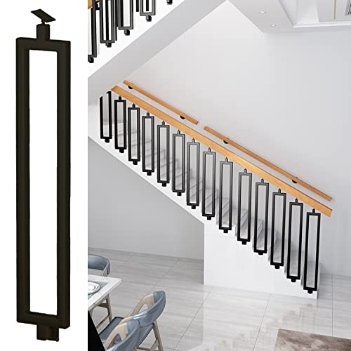 Balaustres de metal negro con soporte ajustable para escaleras interiores y exteriores, pasamanos huecos, pasamanos huecos, barandilla de 70 cm de alto