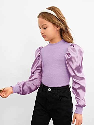 Image of Floerns Girls Casual Puff Long Sleeve Round Neck Rib Knit Blouse Tee Tops
