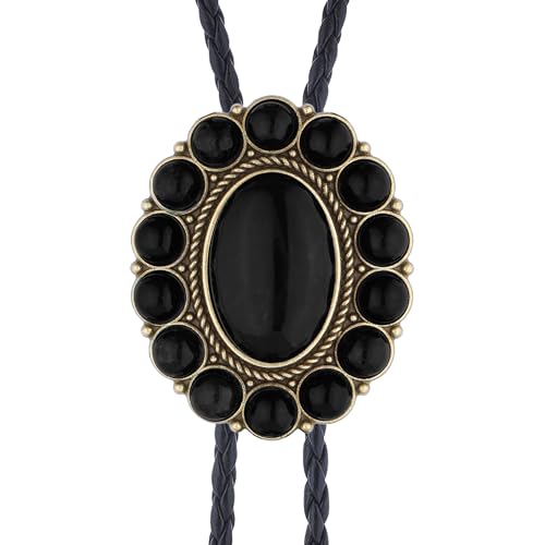 Image of GelConnie Bolo Tie for Men Women Western Cowboy Turquoise Leather Necktie | Natural Stone Bolo Tie Necklace for Women Rodeo Cowboy Leather Necktie Native American Western Cowgirl Ties Adjustable Cord