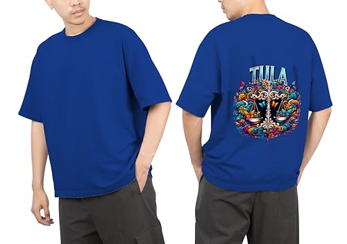 Image of Men's Zodiac Sign Printed Oversized Cotton T-Shirt - Half Sleeve Printed Design Graphic Tee for Men - Round Neck, Trendy Streetwear & Casual Wear Breathable Fabric T-Shirt