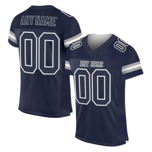 Men's Personalized Sports T Shirts Customized American Football Jersey Printed Team Name & Number & Logo Tees Breathable Anti-Odour Moisture Wicking Tee Shirts for Women Adults Youth S-5xl Navy