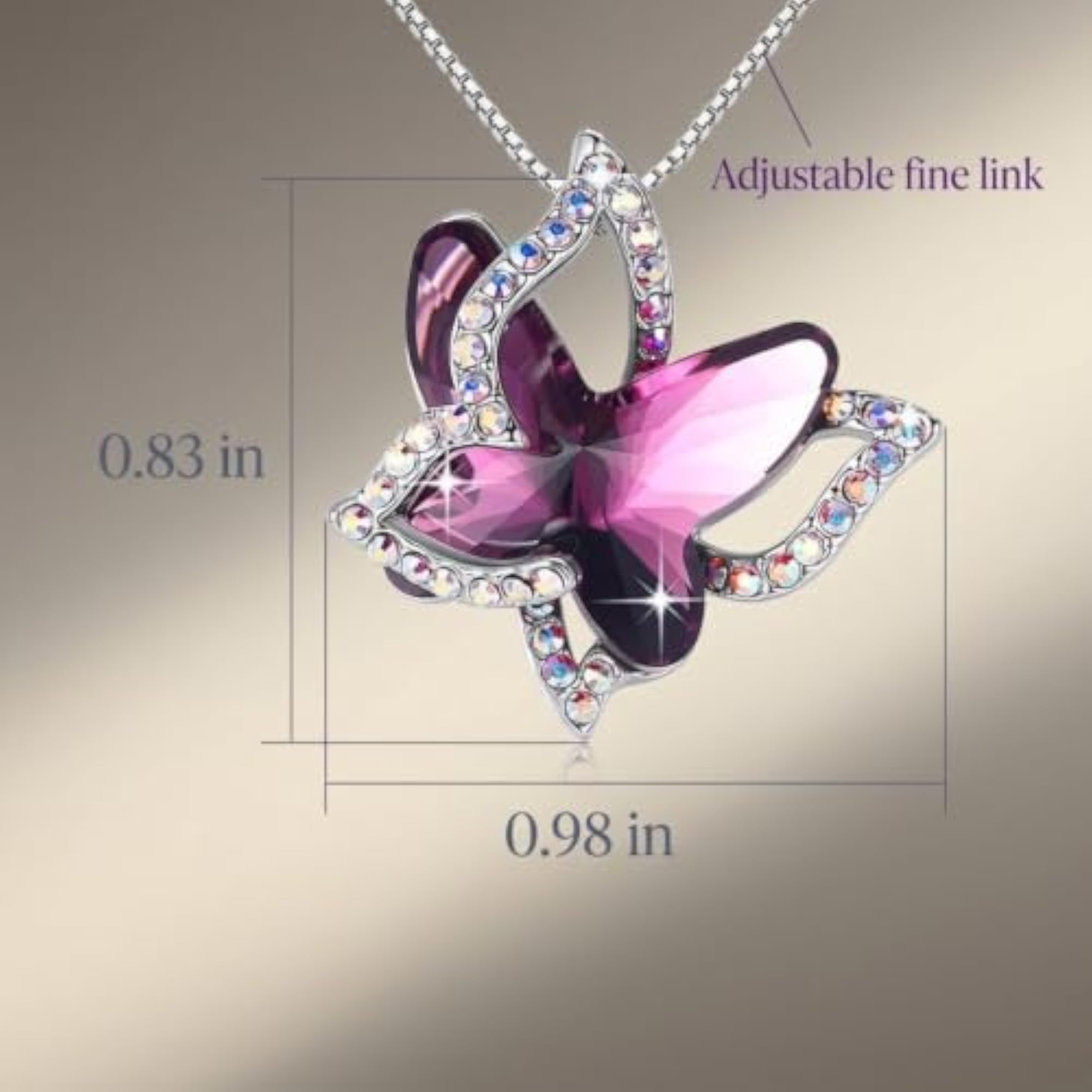 Butterfly Drop Chain Violet Stone Cut Glass Slim Link Ladies Wear