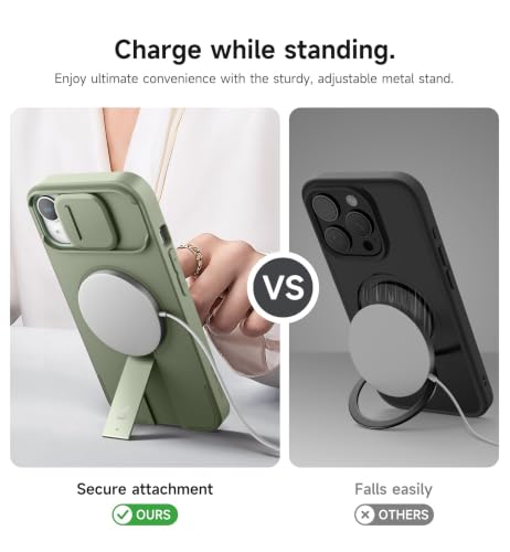 Image of SURITCH for iPhone 13 /14 Case with Magnetic Camera Slide Cover and Adjustable Kickstand, Compatible with MagSafe, Shockproof Bumper Case Slim Protective Cover for iPhone 13 /14 6.1 Inch, Green