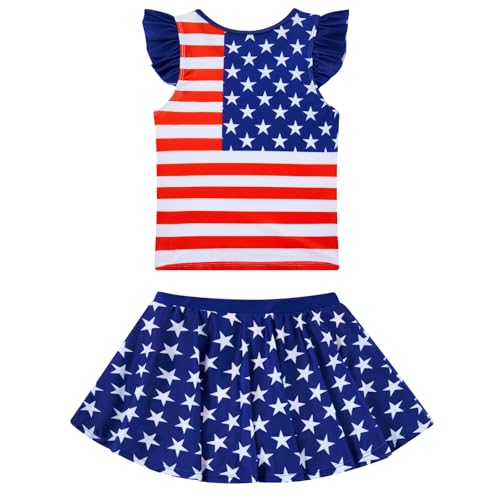 Image of Girls Swimsuit 2 Piece Ruffle Bathing Suit UPF 50+ Tankini Swimsuit Skirt with Lining Size 3-10