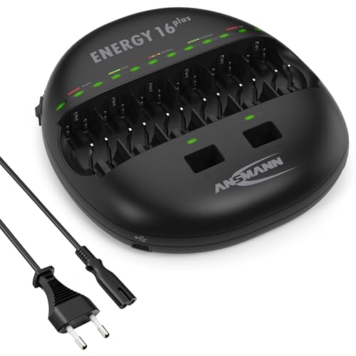 ANSMANN Powerline 4 Chargeur de batterie pour accus AA/AAA/C/D NiMH & piles rondes Li-Ion 18650/26650 Chargeur de batterie avec 4 programmes de charge, y...