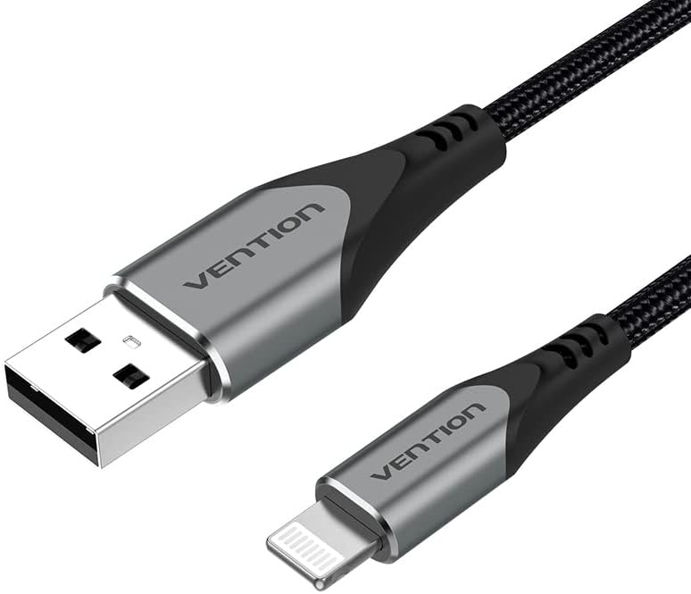 VENTION MFi certified USB Cable, Phone Charger Cable, 2.4A Nylon High Speed Data Sync For iOS devices (1m, USB 2.0 to Lightning, Grey)