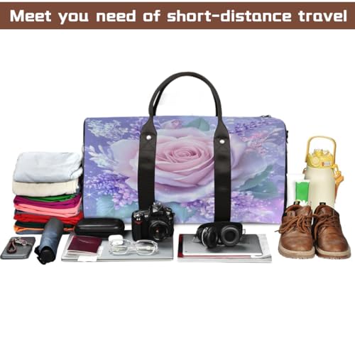 Rose Gypsophila Flower Travel Duffel Bag Sports Tote Gym Bag Waterproof Tear-Resistant Carry On Overnight Bag Foldable Weekender Bag for Gym Travel Getaway Beach Sports4
