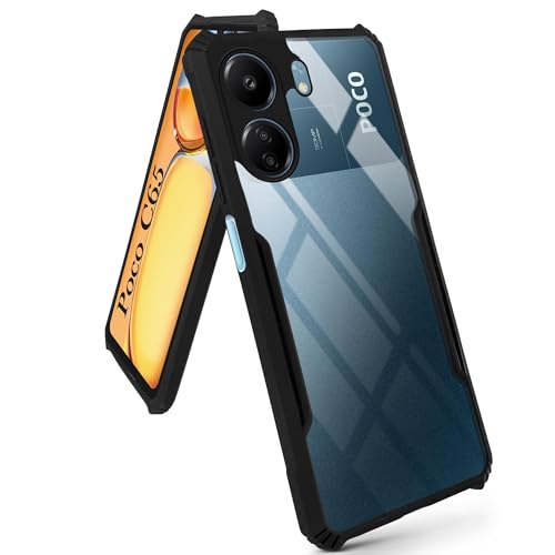 Image of Jkobi Back Case Cover for Poco C65 (Shockproof with Polycarbonate Clear Panel | Professional Black)