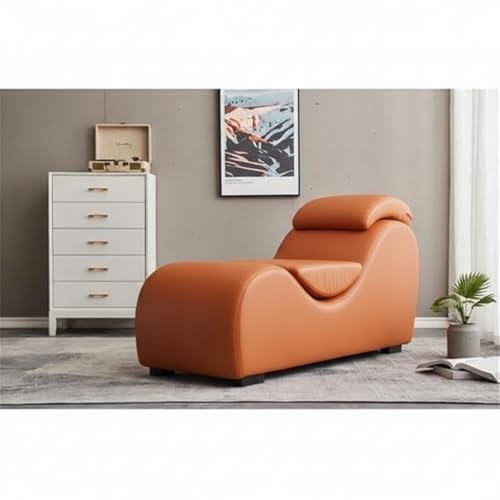 Image of SOUL CRAFT Sheesham Wood Leatherate Tantric Loung Chair, Yoga Chaise Lounge,Chaise Sofa Modern Lounge,Relaxing Chaise Lounge Chair, loveseats with Cushion (Orange)