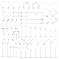 Neyauo 60 Stück Plastik Piercing Schmuck Kit für OP, Klare Acryl Piercing Retainers, Platzhalter für Nase Zunge Nippel Brustwarze Bauch Lippen Labret Septum Hoops Ohr Knorpel