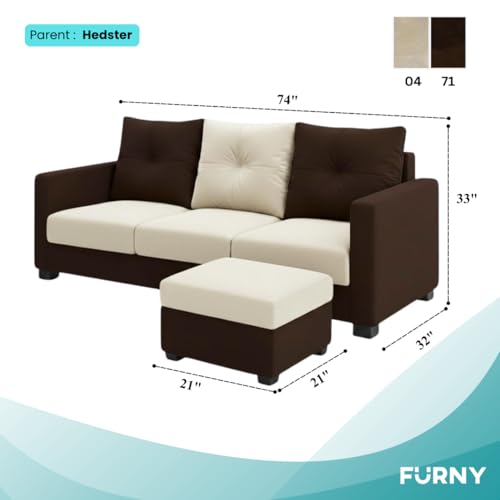 Image of FURNY Amonster 4 Seater L Shape Sofa Set with Movable Ottoman | Flexible Left or Right Layout | Plush Velvet Fabric (Dark Brown-Cream) | Perfect for Living Room, Guest Room & Office