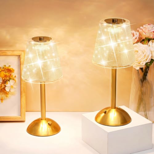 Image of Liliful 2 Pcs Cordless Table Lamp Rechargeable Touch LED Small Gold Portable Battery Operated USB-c Desk Lamp 3 Color Dimmable for Bedroom Living Room Dining (Gold,Retro Style)