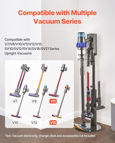 Image of VEVOR Vacuum Stand, Compatible With Dyson V7 V8 V10 V11 V12 V15 SV10 SV12 SV14 SV18 SV21 Upright Vacuum Cleaners & Accessories, Stable Vacuum Stand Holder with 3 Clips and Adjustable Height