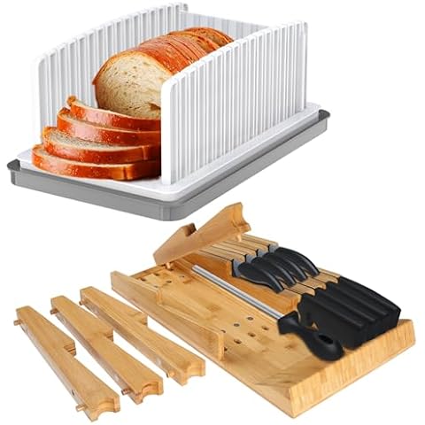 [Bundle]Bread Slicer for Homemade Bread + Bamboo Knife Block Organizer Holds 16 Knives Cover